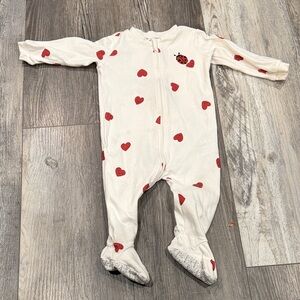 Pekkle White and Red Heart Print Kids One Piece